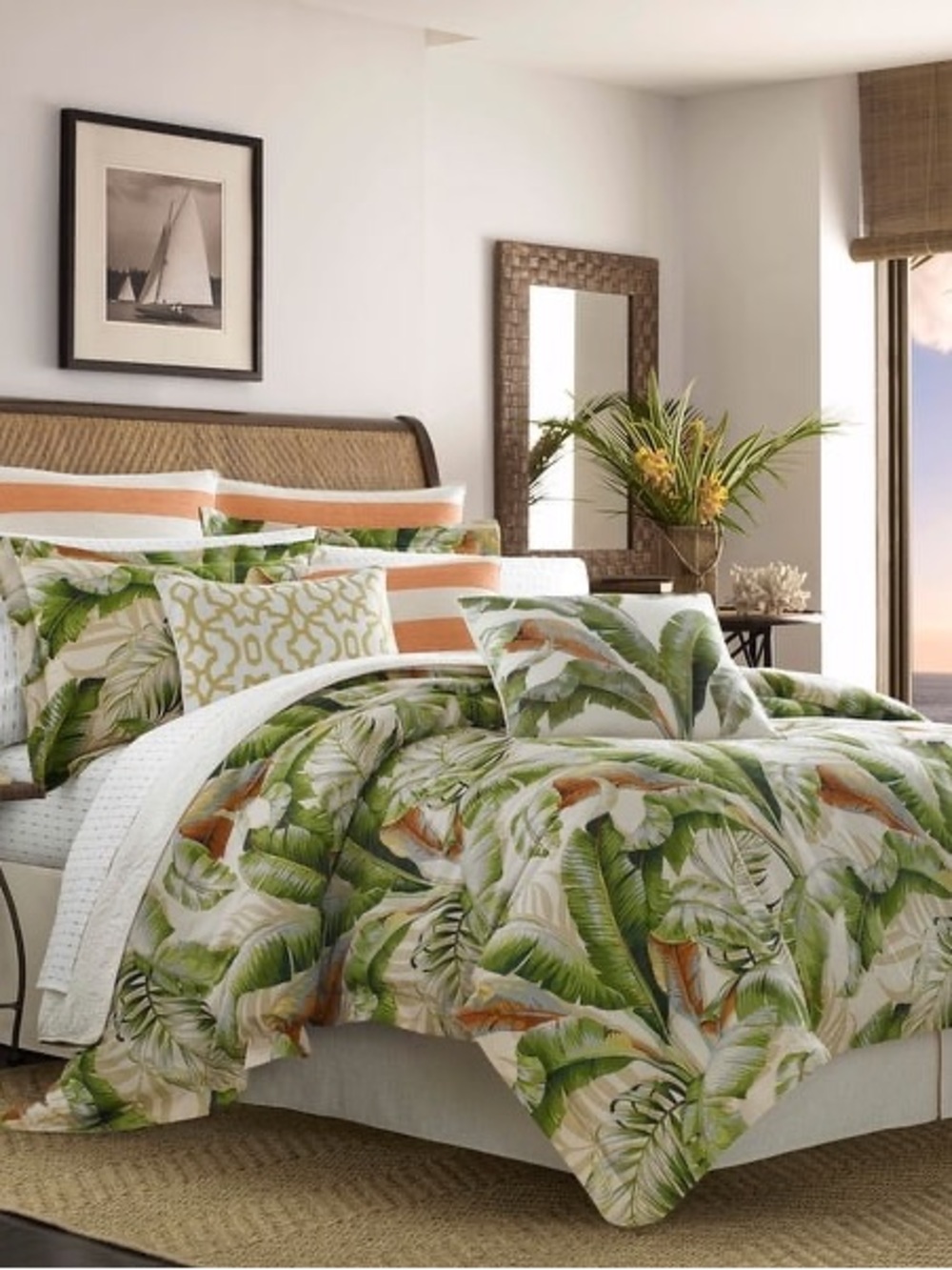 Tommy Bahama Palmiers Green Cotton Sateen Reversible 4-pc Comforter Set King